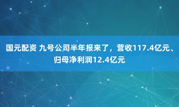 国元配资 九号公司半年报来了，营收117.4亿元、归母净利润12.4亿元